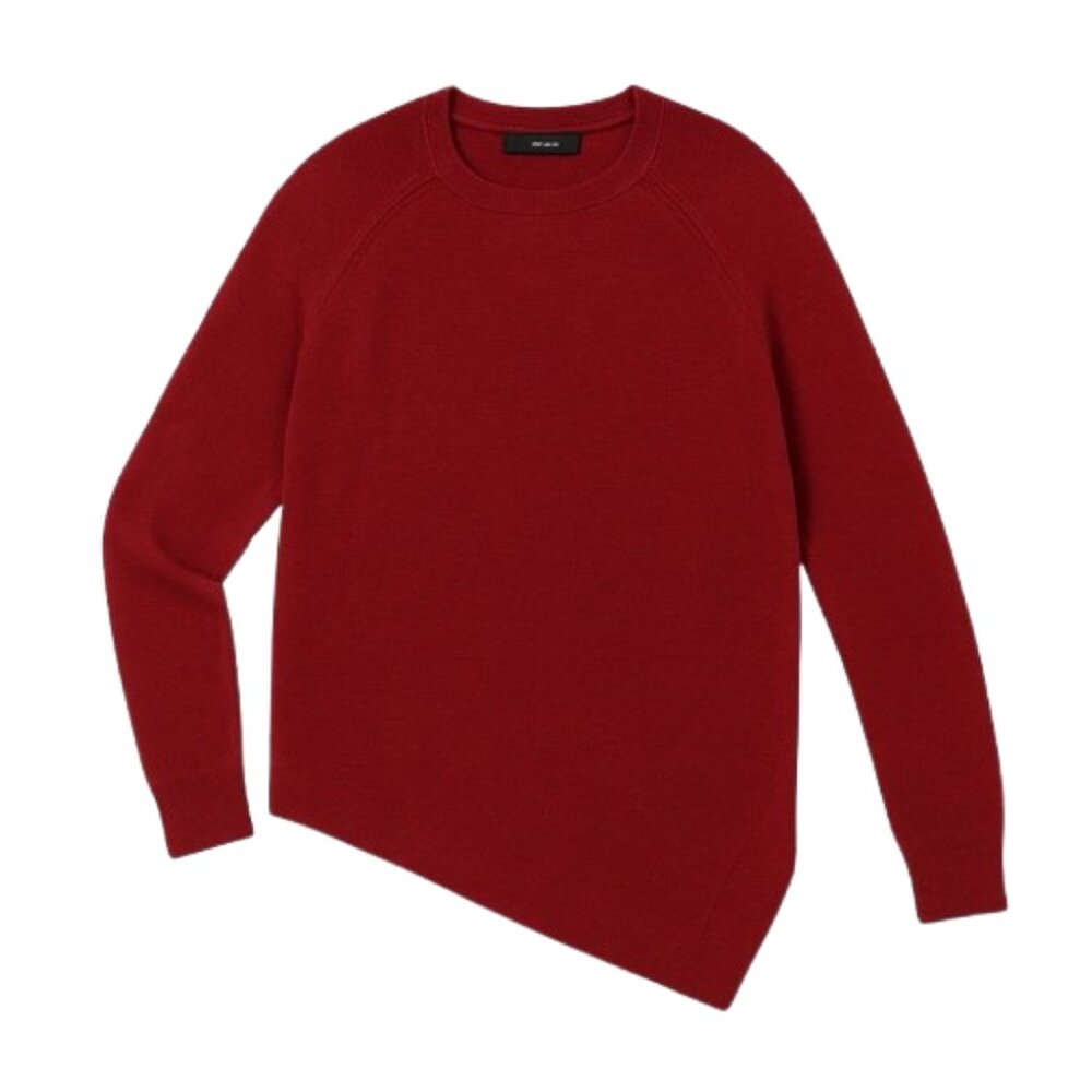 HUGO BOSS Designer Women’s Knit Pullover Sweater Asymmetrical Hem Blue Red